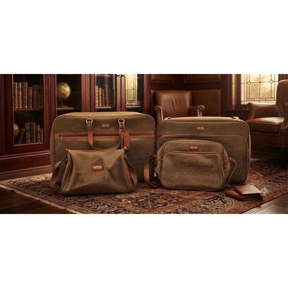 Vntg Samsonite 4 Piece Luggage Set Brown Tweed 70s 80s Nesting Travel